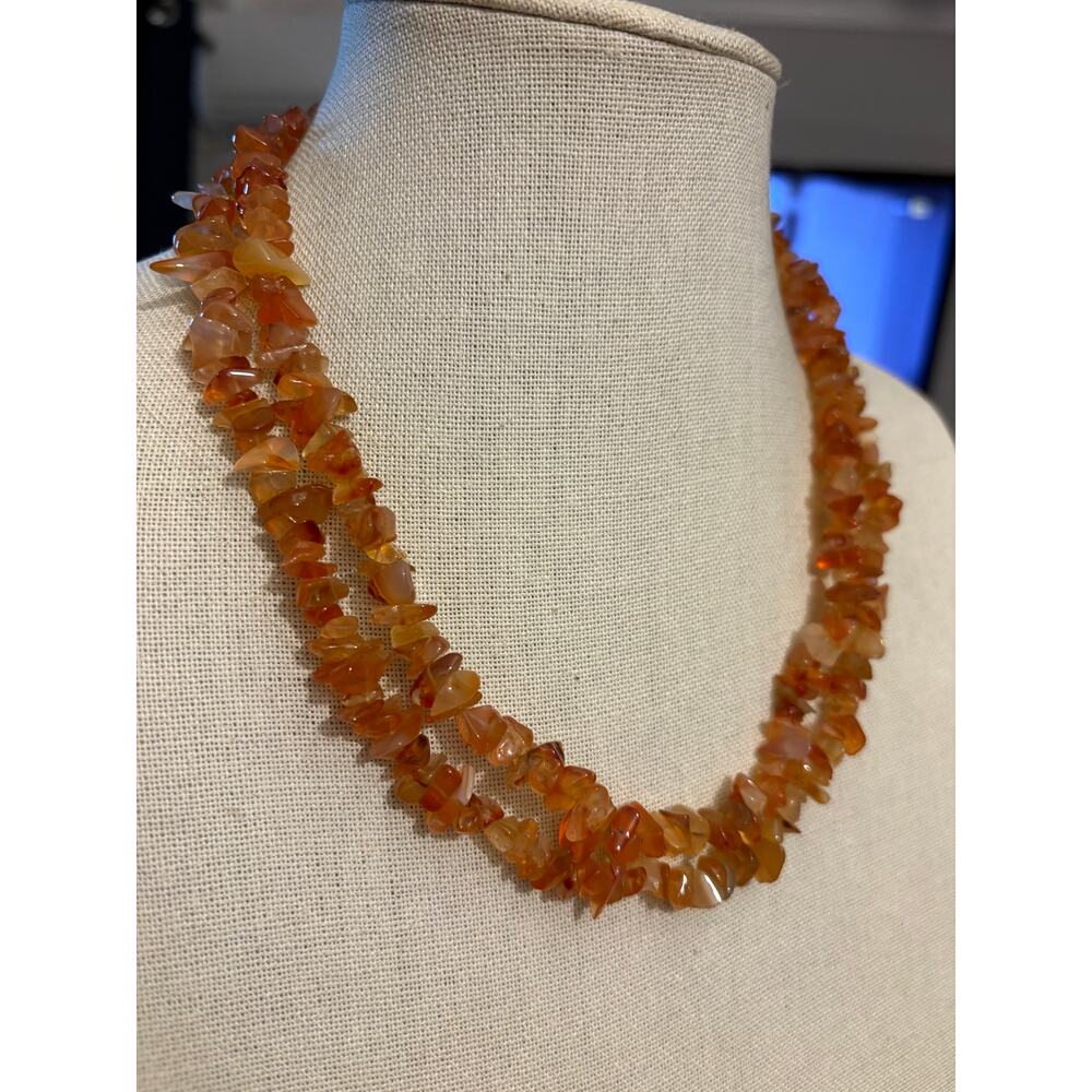 Natural Carnelian Orange Chalcedony Chip Necklace 39” Single Strand